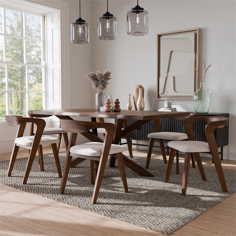 Furniture of America Pascan 7-Piece Solid Wood Dining Table Set in Rich Walnut