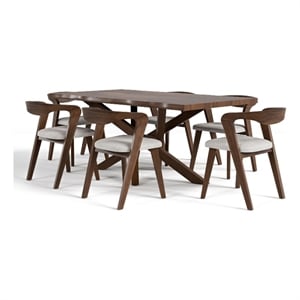Furniture of America Pascan 7-Piece Solid Wood Dining Table Set in Rich Walnut