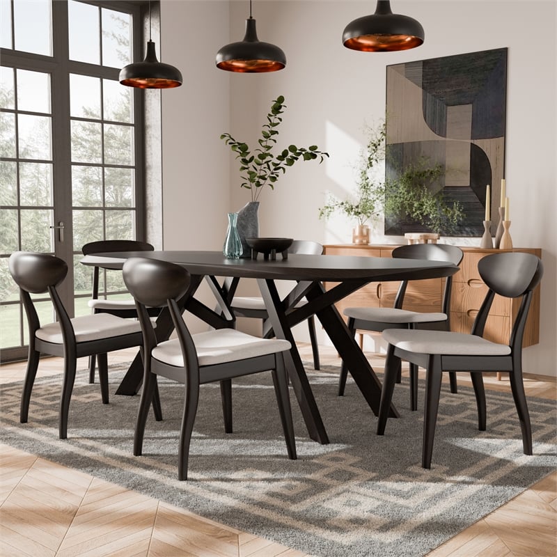 Furniture of America Pradan 7-Piece Solid Wood Dining Table Set in Black Wenge