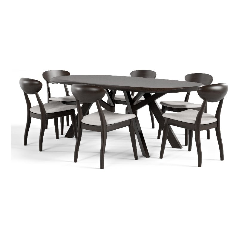 Furniture of America Pradan 7-Piece Solid Wood Dining Table Set in Black Wenge