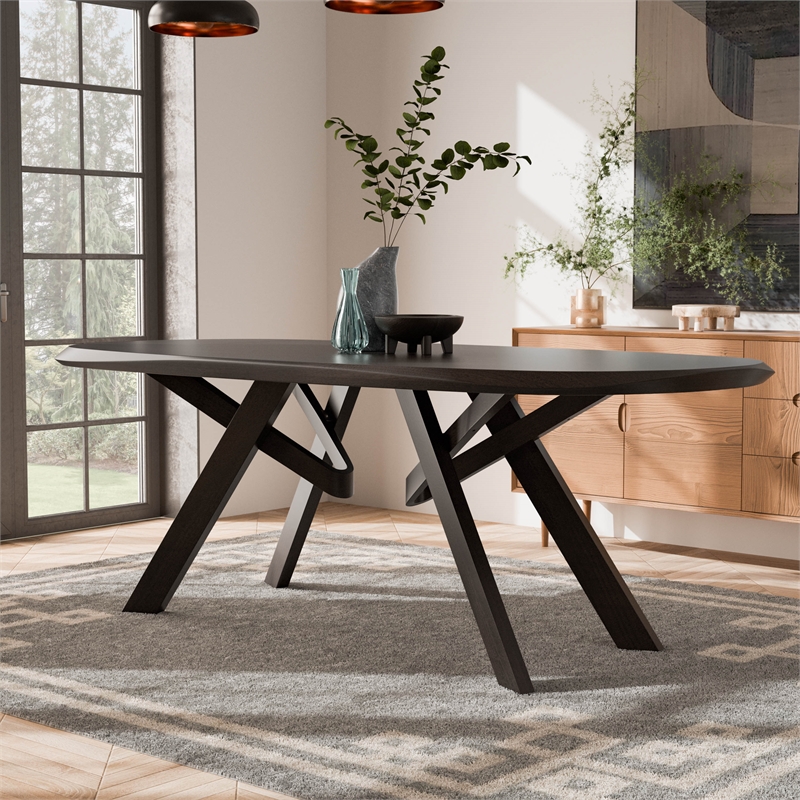 Furniture of America Pradan Solid Wood 3D Cuts Top Dining Table in Black Wenge