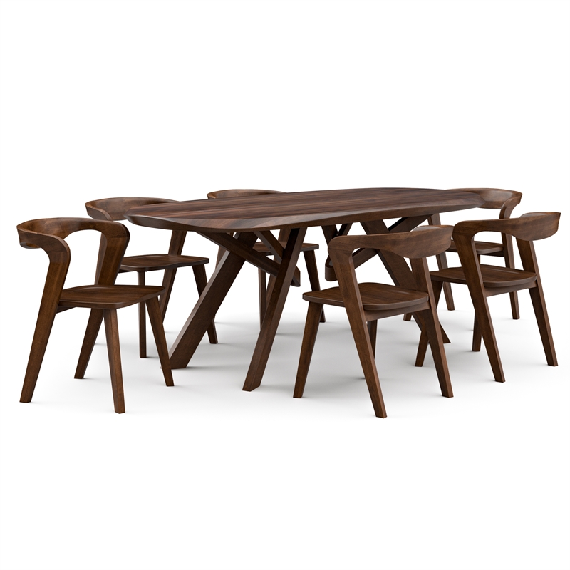 Furniture of America Pradan 7-Piece Solid Wood Dining Table Set in Rich Walnut