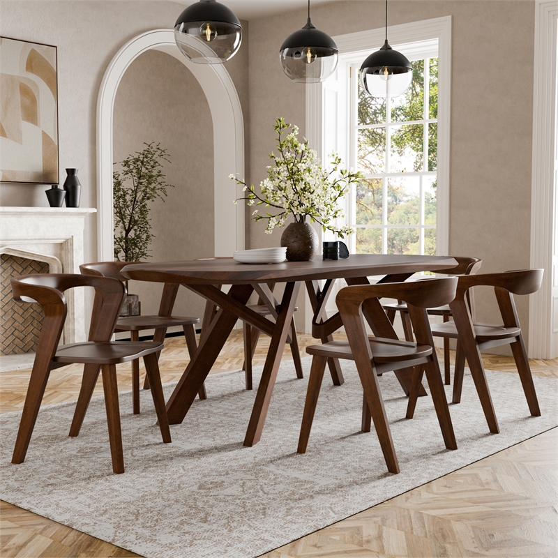 Furniture of America Pradan 7-Piece Solid Wood Dining Table Set in Rich Walnut