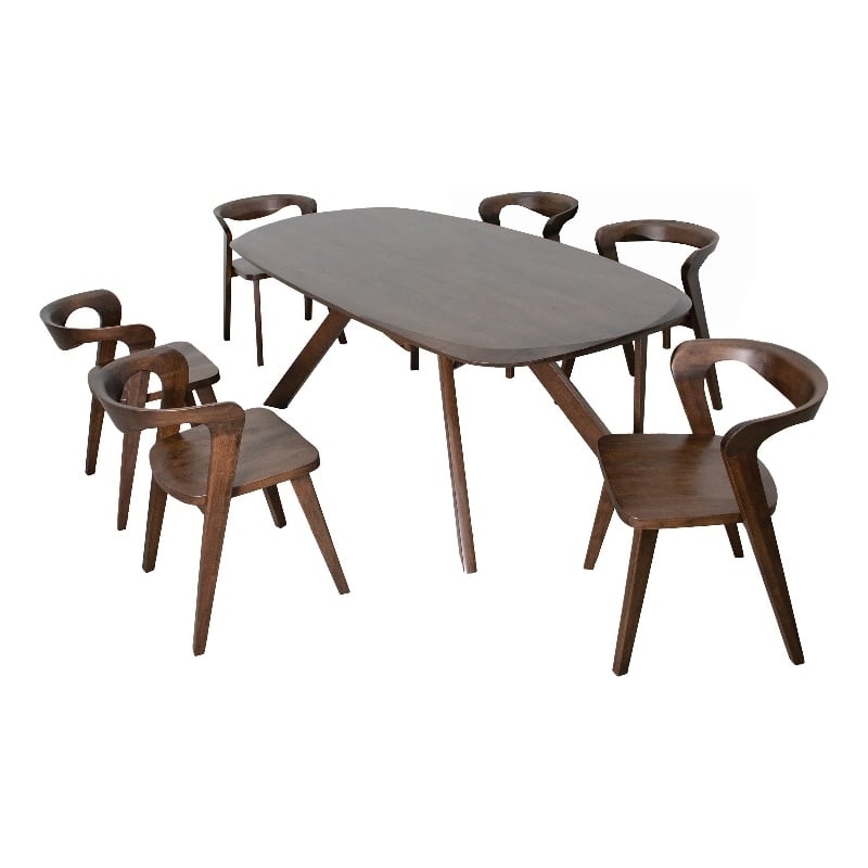 Furniture of America Pradan 7-Piece Solid Wood Dining Table Set in Rich Walnut