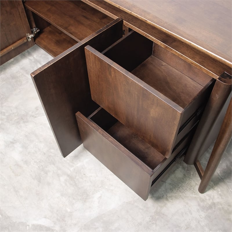 Furniture of America Pradan Solid Wood 2-Drawer Server in Rich Walnut