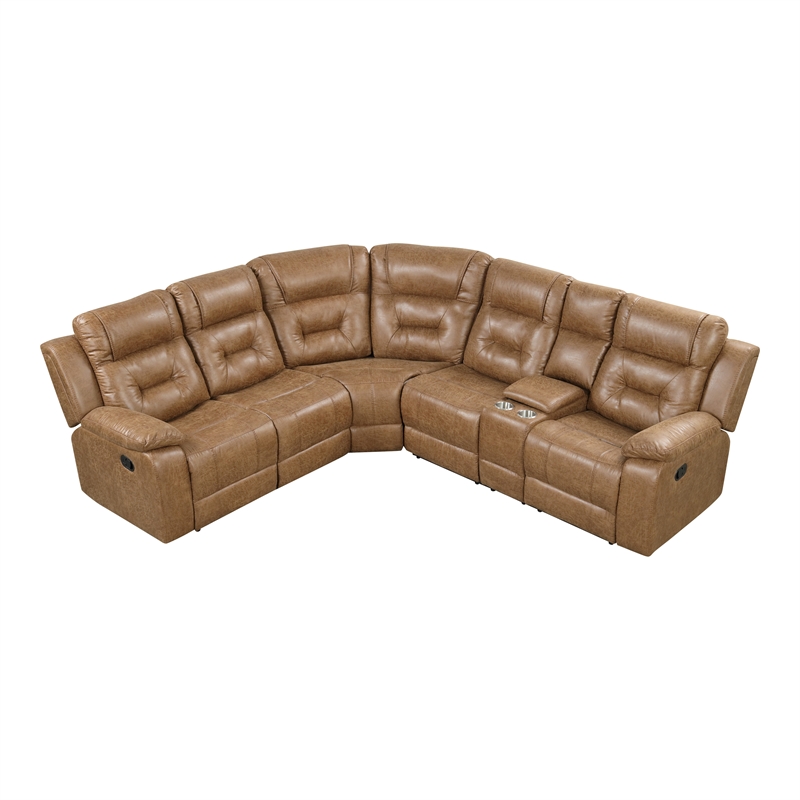 Furniture of America Ranshell Faux Leather Storage Sectional with USBs in Brown