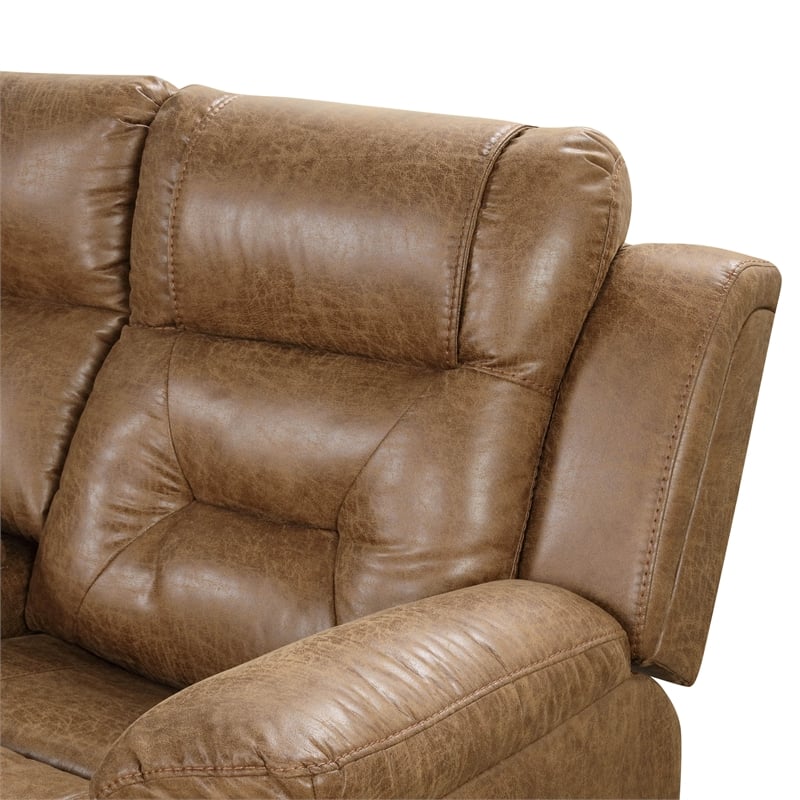 Furniture of America Ranshell Faux Leather Storage Sectional with USBs in Brown