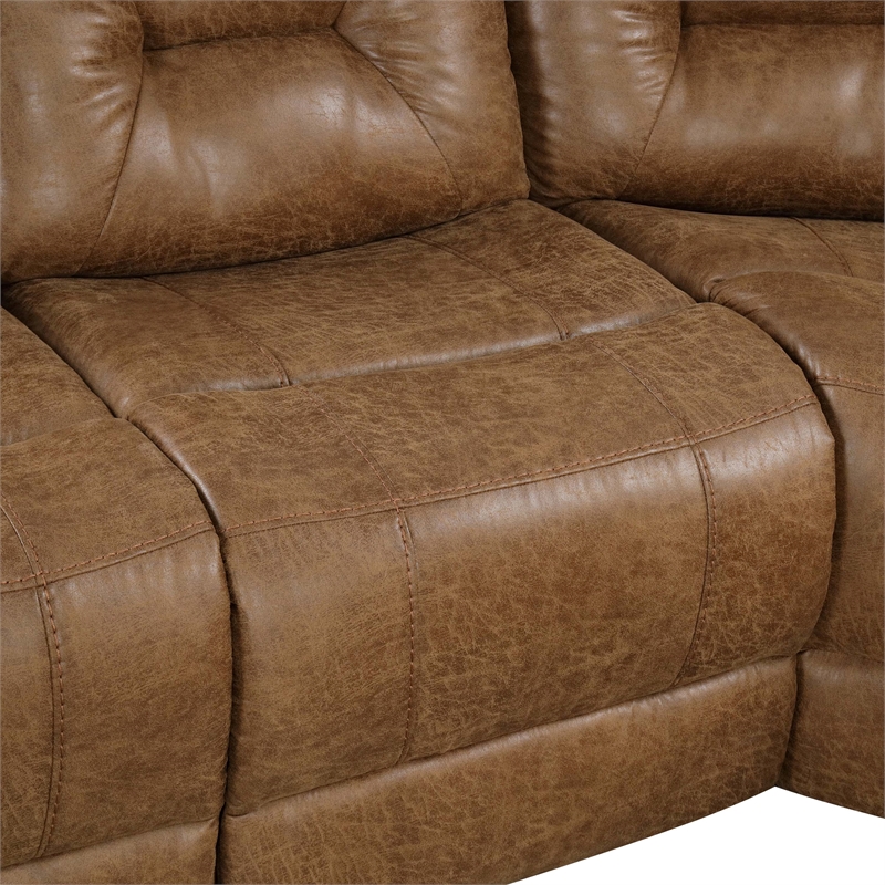 Furniture of America Ranshell Faux Leather Storage Sectional with USBs in Brown