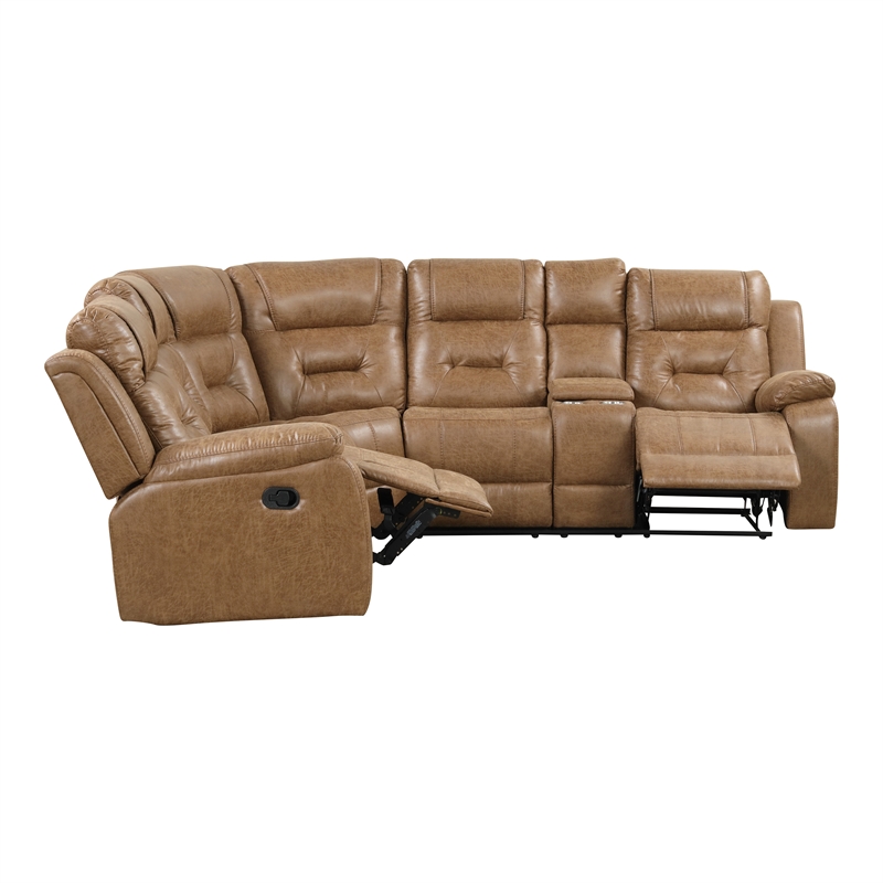 Furniture of America Ranshell Faux Leather Storage Sectional with USBs in Brown