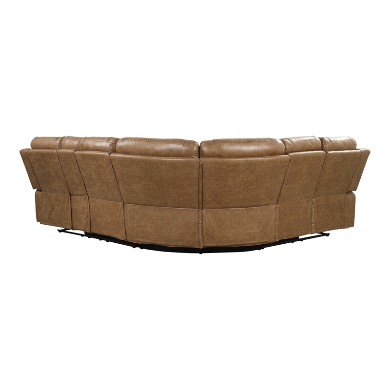 Furniture of America Ranshell Faux Leather Storage Sectional with USBs in Brown
