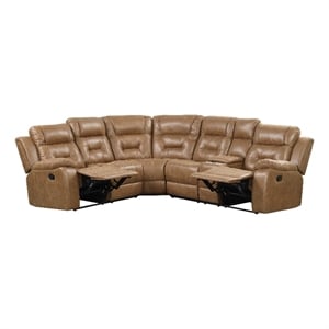 Furniture of America Ranshell Faux Leather Storage Sectional with USBs in Brown