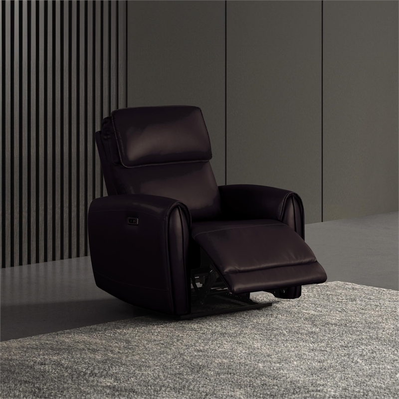 Furniture of America Alipark Faux Leather Power Recliner with USB Ports in Beige