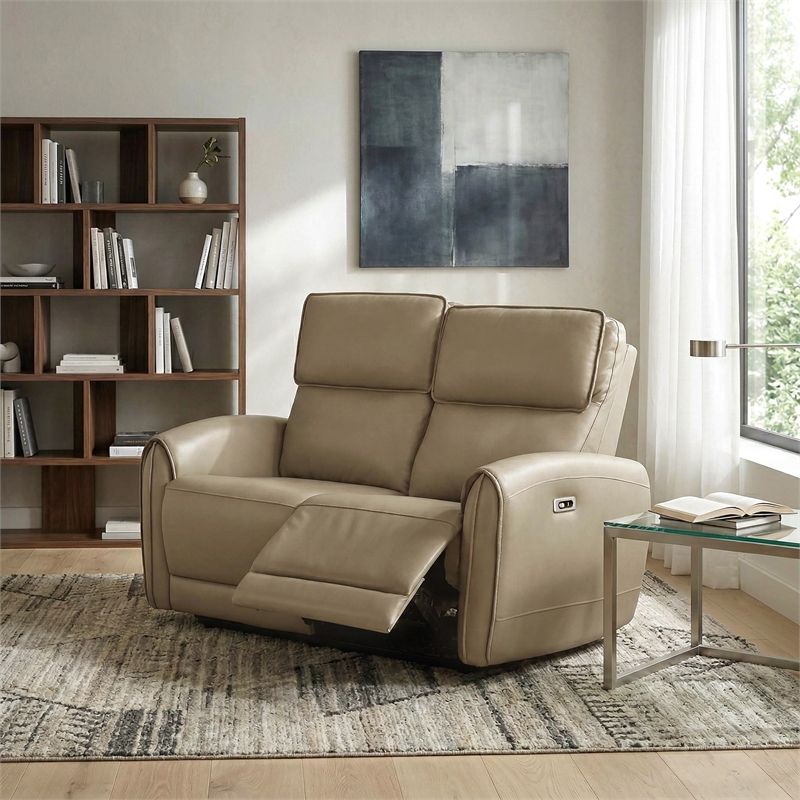Furniture of America Alipark Faux Leather Power Loveseat with USB Ports in Beige