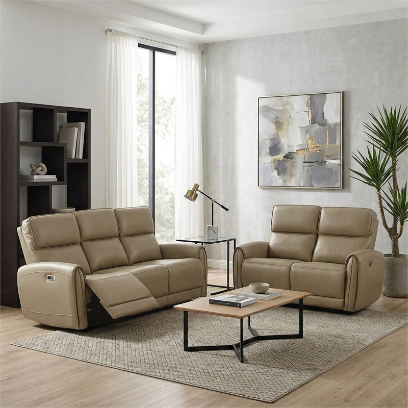 Furniture of America Alipark 2-Piece Faux Leather Power Sofa Set in Beige