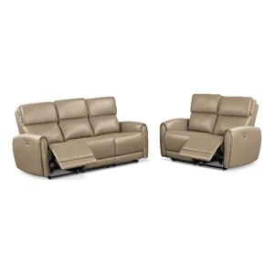 Furniture of America Alipark 2-Piece Faux Leather Power Sofa Set in Beige
