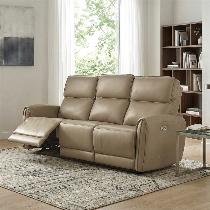 Furniture of America Alipark Faux Leather Power Sofa with USB Ports in Beige