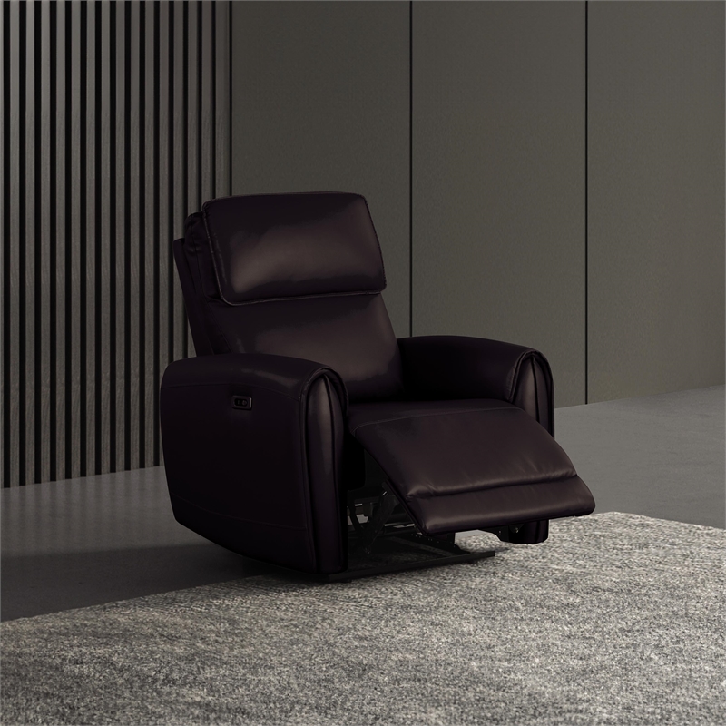 Furniture of America Alipark Faux Leather Power Recliner with USB Ports in Black