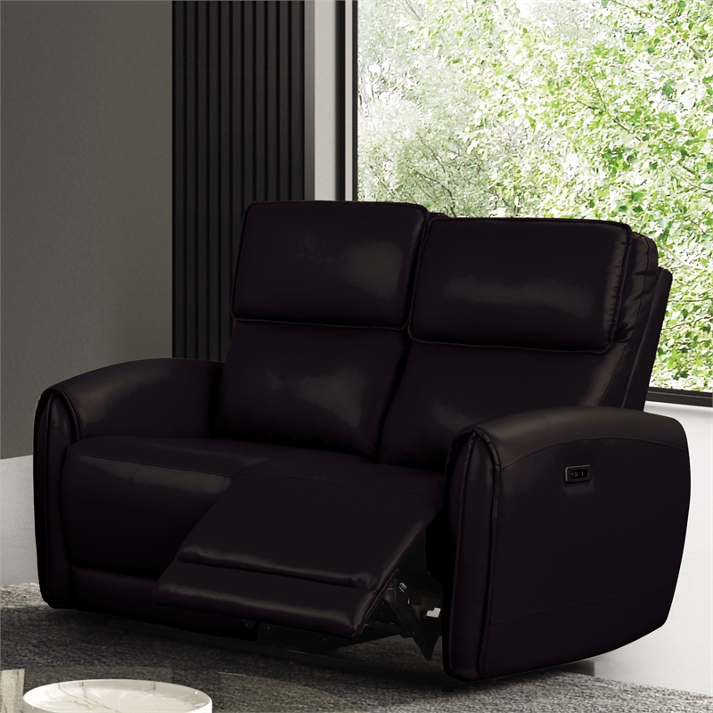 Furniture of America Alipark Faux Leather Power Loveseat with USB Ports in Black