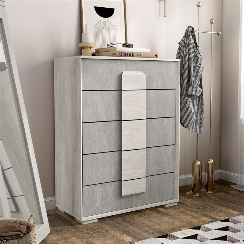 Furniture of America Sable Two Tone 5-Drawer Wood Chest in Washed White