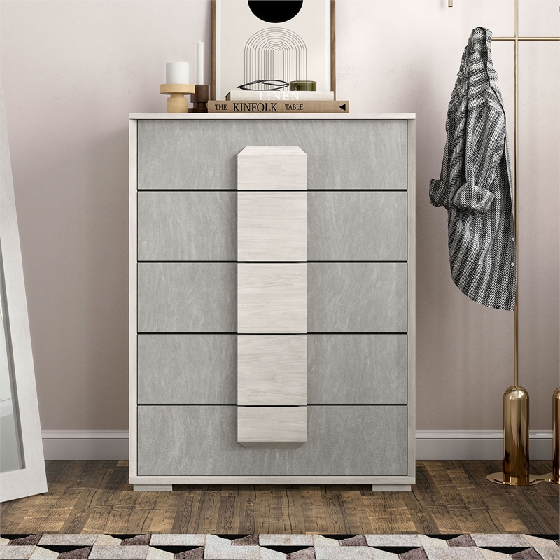 Furniture of America Sable Two Tone 5-Drawer Wood Chest in Washed White