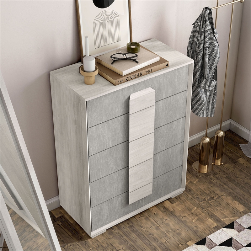 Furniture of America Sable Two Tone 5-Drawer Wood Chest in Washed White