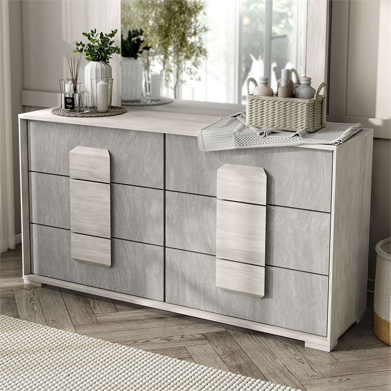 Furniture of America Sable Two Tone 6-Drawer Wood Dresser in Washed White