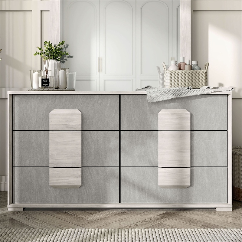 Furniture of America Sable Two Tone 6-Drawer Wood Dresser in Washed White