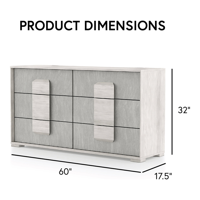 Furniture of America Sable Two Tone 6-Drawer Wood Dresser in Washed White