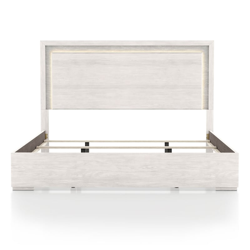 Furniture of America Sable LED Light Wood Eastern King Bed in Washed White
