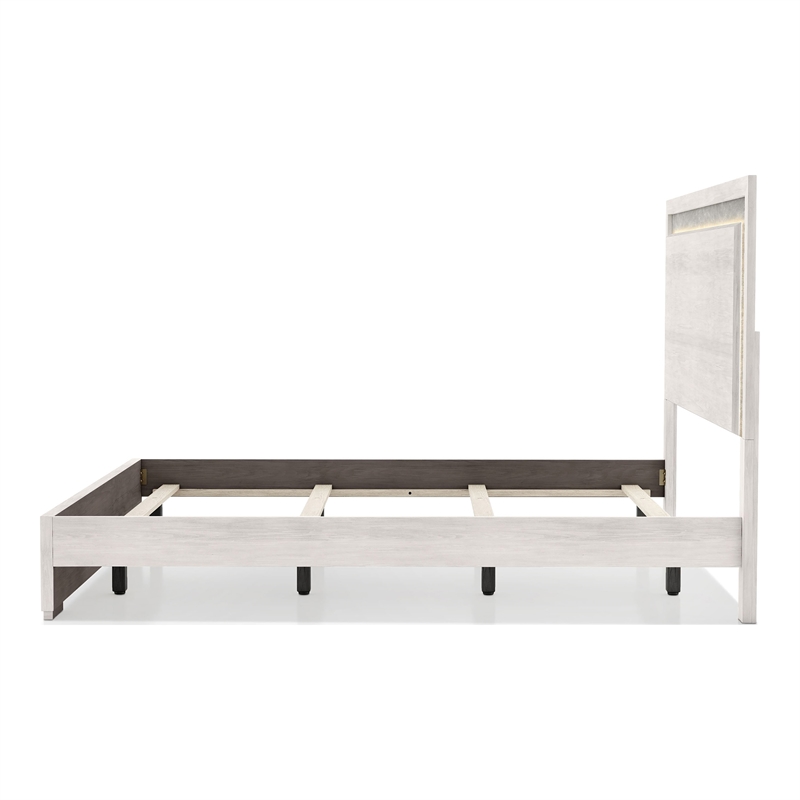 Furniture of America Sable LED Light Wood Eastern King Bed in Washed White