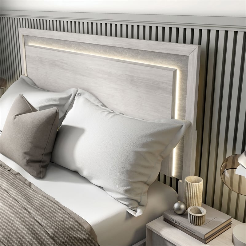 Furniture of America Sable LED Light Wood Eastern King Bed in Washed White