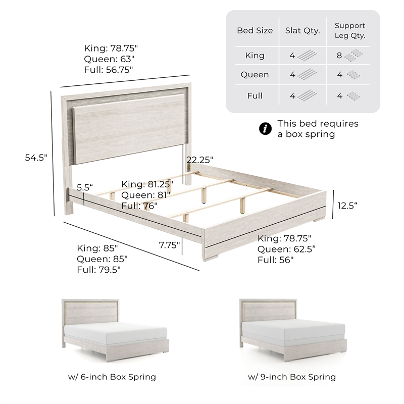Furniture of America Sable LED Light Wood Eastern King Bed in Washed White