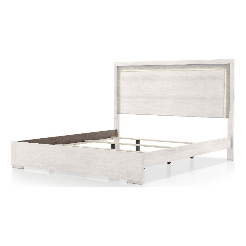 Furniture of America Sable LED Light Wood Eastern King Bed in Washed White