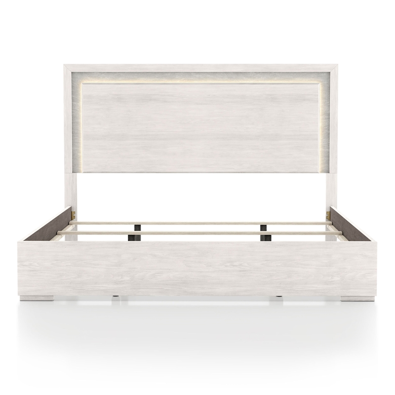 Furniture of America Sable LED Light Wood Full Bed in Washed White