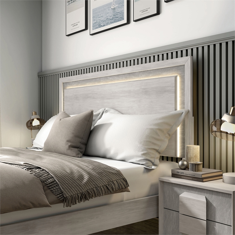Furniture of America Sable LED Light Wood Full Bed in Washed White