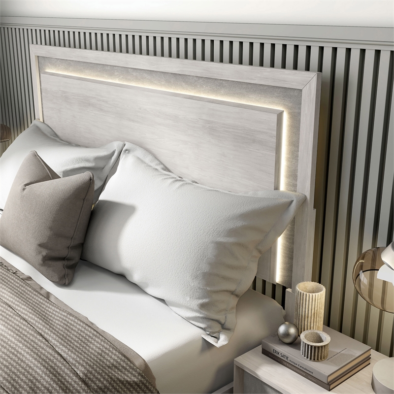 Furniture of America Sable LED Light Wood Queen Bed in Washed White
