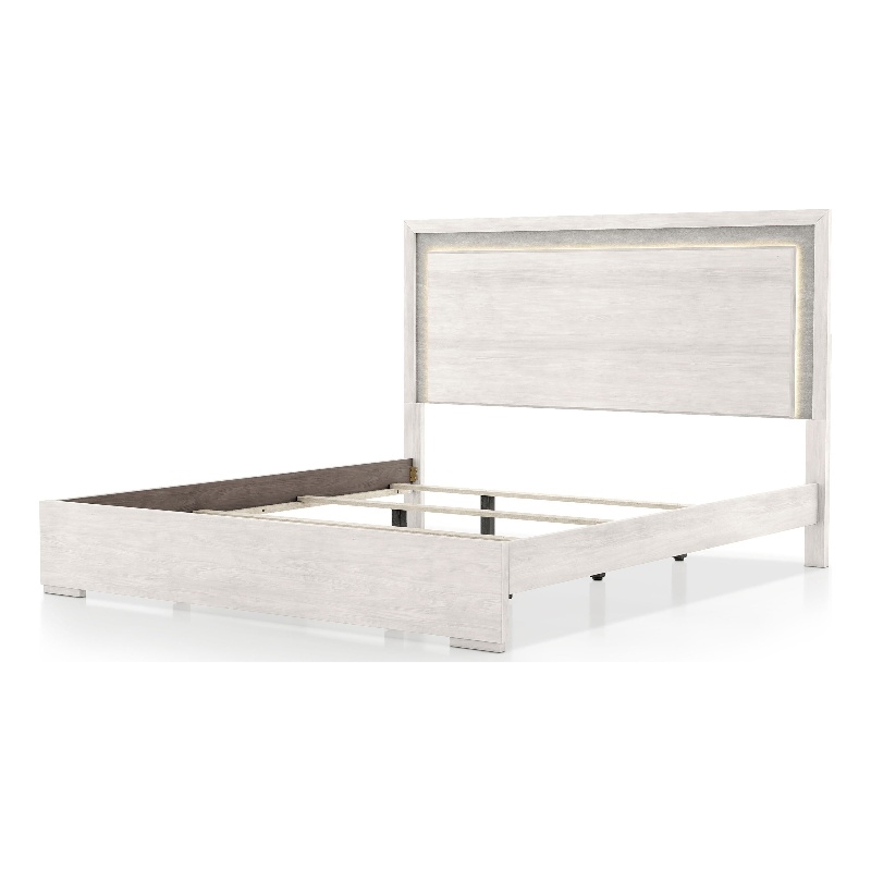 Furniture of America Sable LED Light Wood Queen Bed in Washed White
