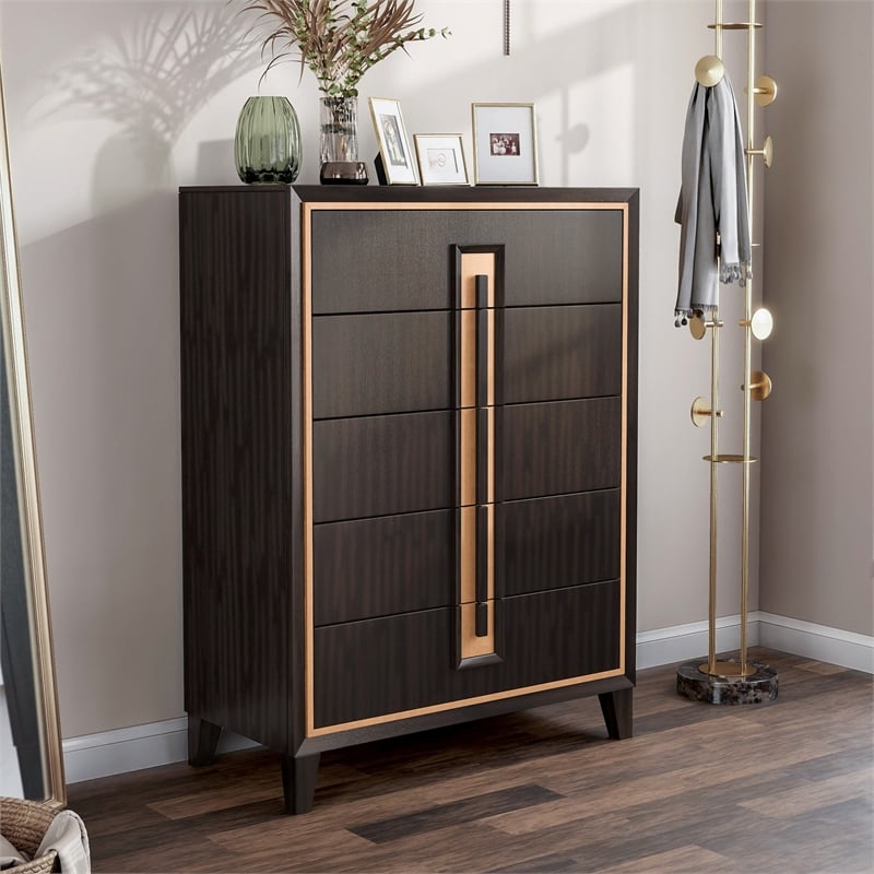 Furniture of America Wenton 5-Drawer Solid Wood Chest in Espresso