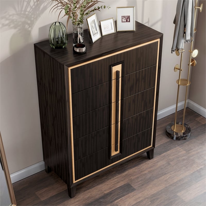 Furniture of America Wenton 5-Drawer Solid Wood Chest in Espresso