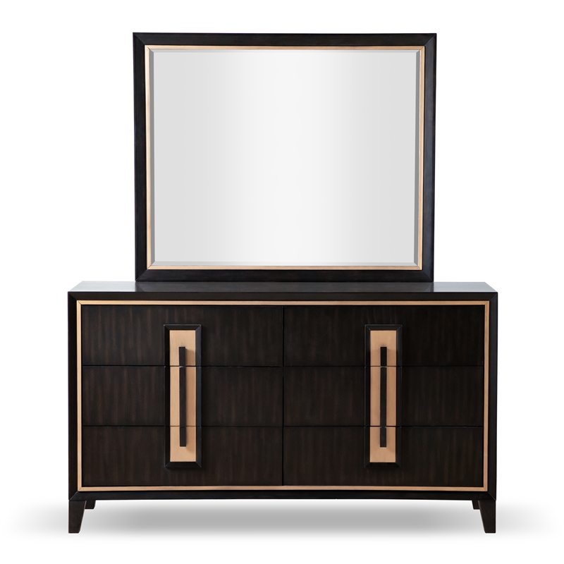 FOA Wenton 2-Piece 6-Drawer Solid Wood Dresser and Mirror Set in Espresso