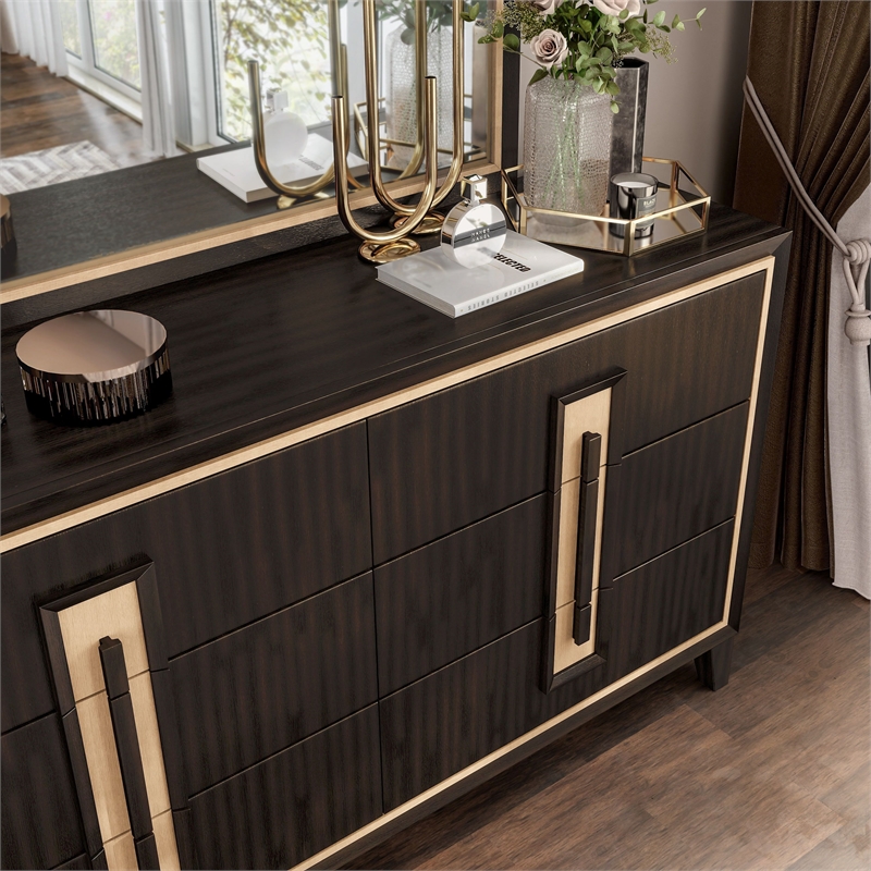 FOA Wenton 2-Piece 6-Drawer Solid Wood Dresser and Mirror Set in Espresso