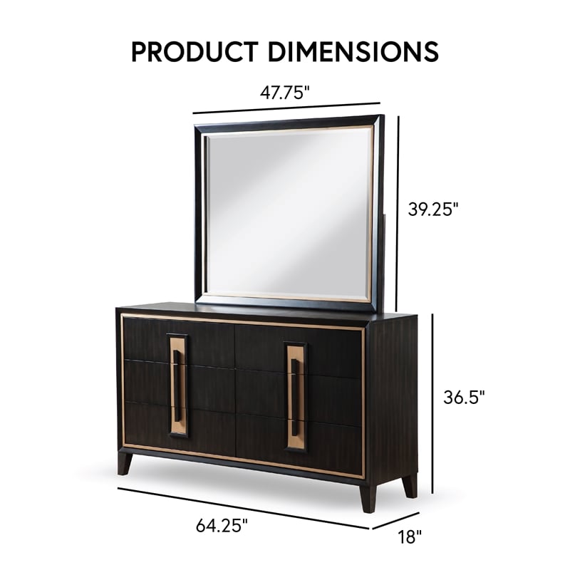 FOA Wenton 2-Piece 6-Drawer Solid Wood Dresser and Mirror Set in Espresso