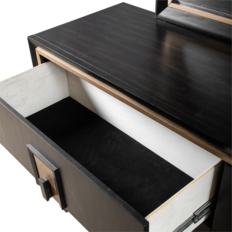 FOA Wenton 2-Piece 6-Drawer Solid Wood Dresser and Mirror Set in Espresso