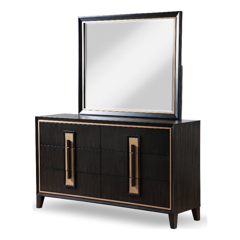 FOA Wenton 2-Piece 6-Drawer Solid Wood Dresser and Mirror Set in Espresso