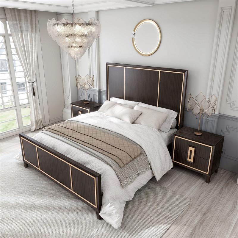 FOA Wenton 3-Piece Espresso Solid Wood Bedroom Set - King + 2 Nightstands