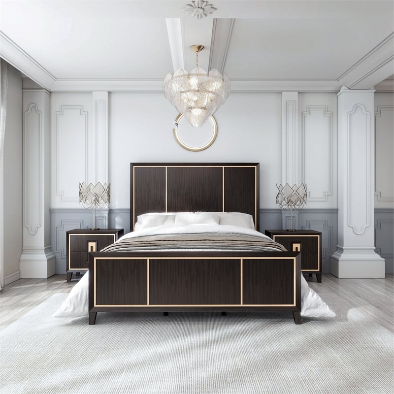 FOA Wenton 3-Piece Espresso Solid Wood Bedroom Set - King + 2 Nightstands