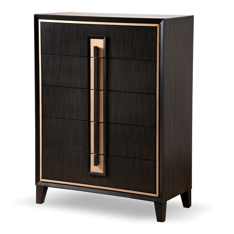 FOA Wenton 6pc Espresso Wood Bed Set - King+2 Nightstands+Chest+Dresser+Mirror