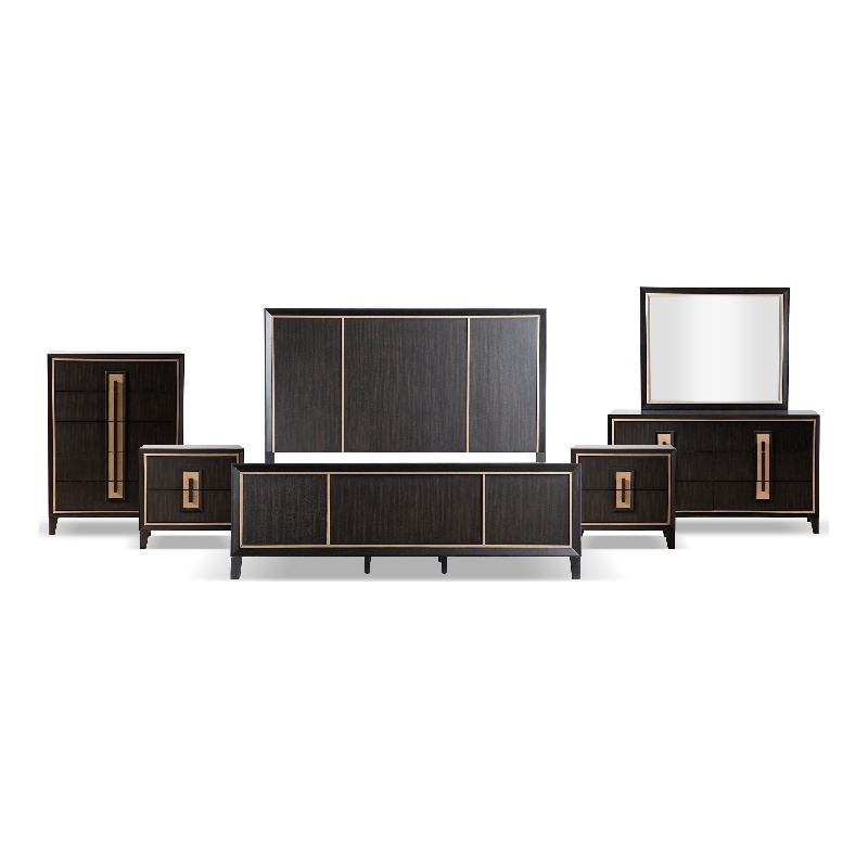 FOA Wenton 6pc Espresso Wood Bed Set - King+2 Nightstands+Chest+Dresser+Mirror
