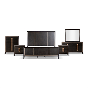 FOA Wenton 6pc Espresso Wood Bed Set - King+2 Nightstands+Chest+Dresser+Mirror