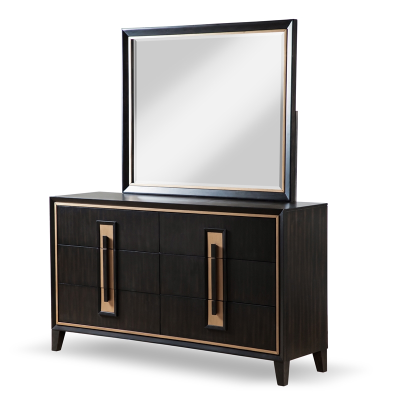 FOA Wenton 5pc Espresso Wood Bed Set - King + 2 Nightstands + Dresser + Mirror